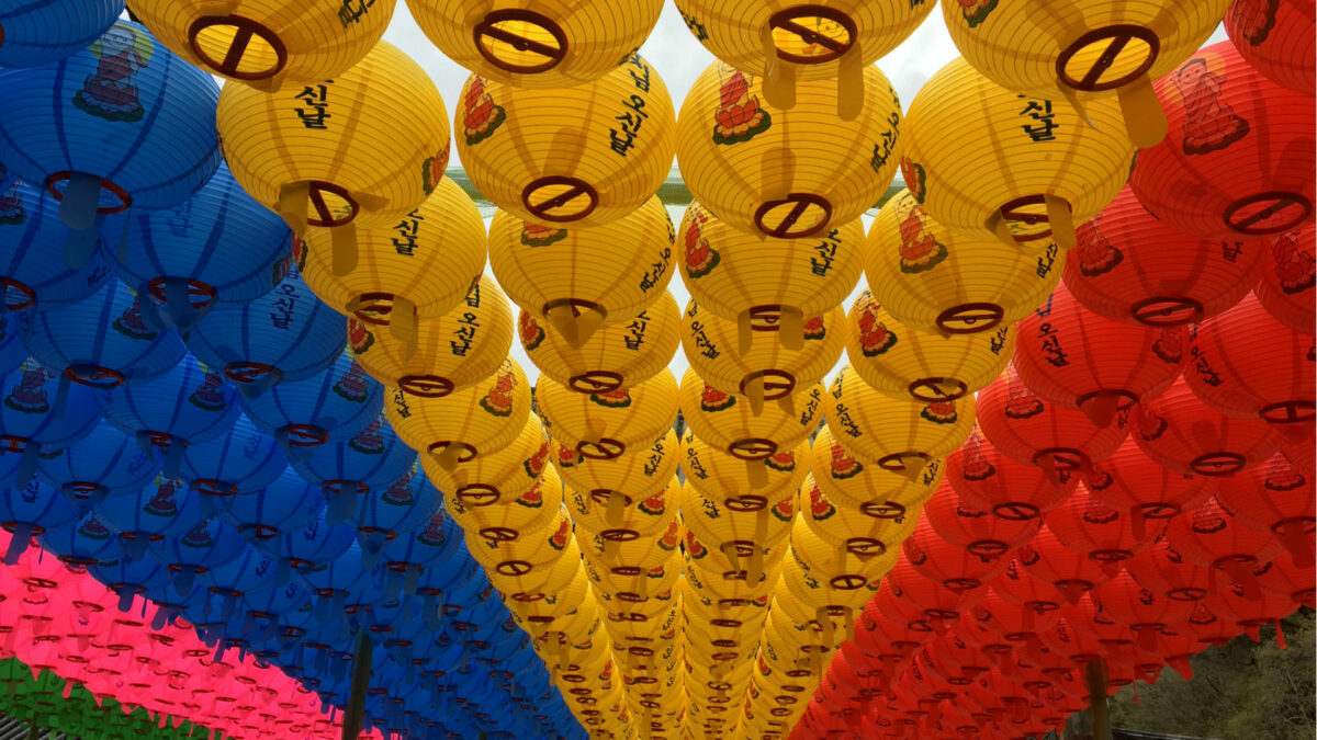 Des abat–jour en papier de riz au couleurs du drapeau coréen